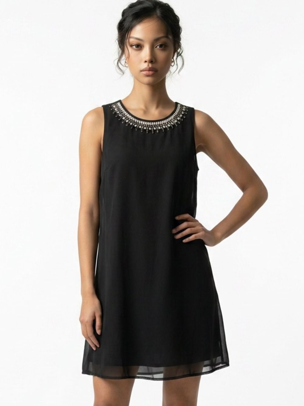 HAANI | Black Embellished Dress Rhinestones Medium